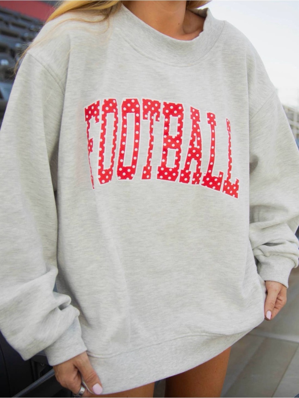 Football crewneck sweatshirt red polka dots